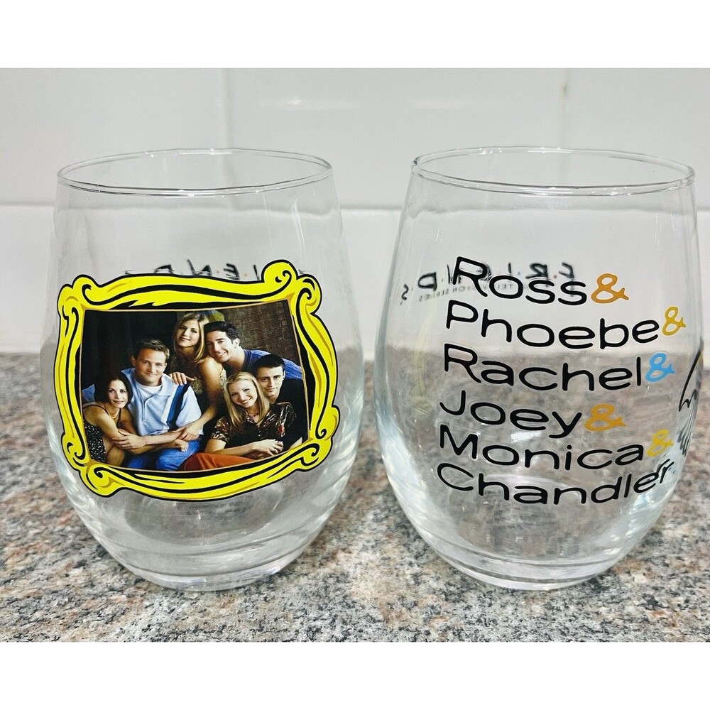 Friends TV Show Wine Glasses 2 Pack Cast Photo & Cast Names Collectibles Double